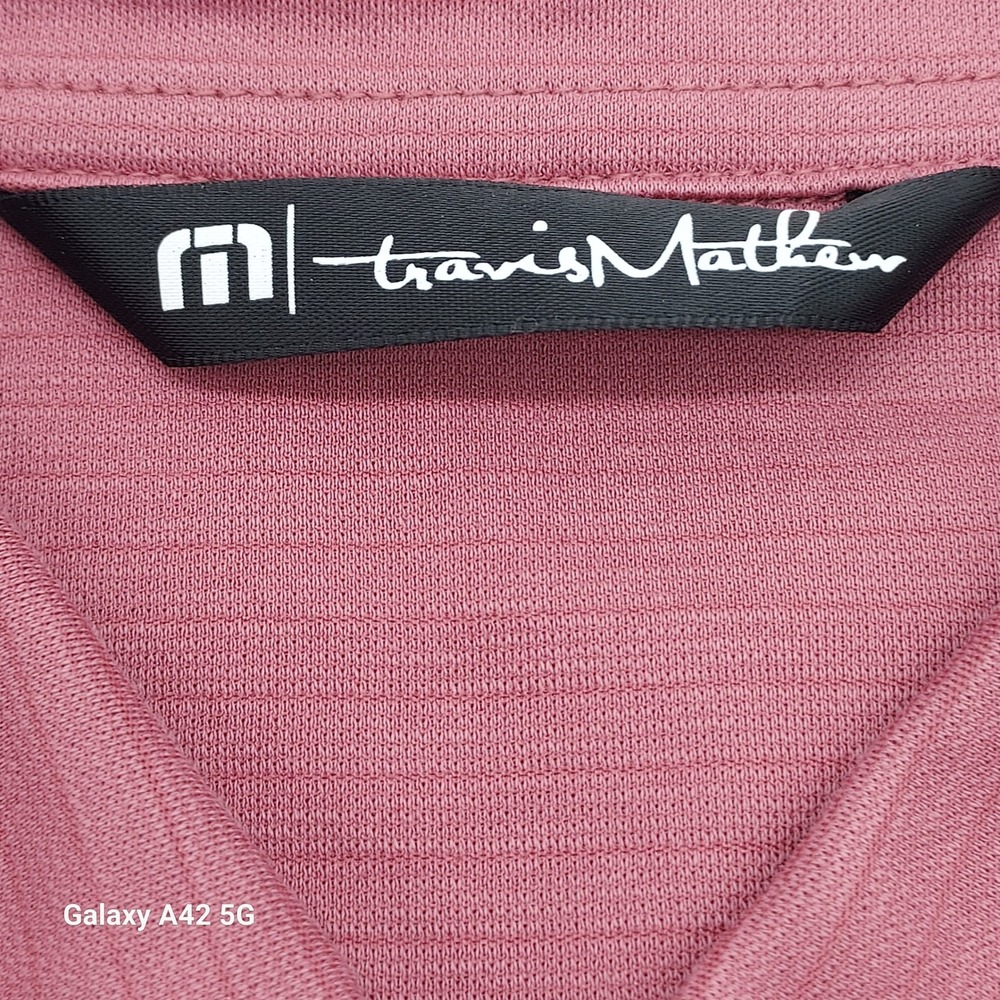 TravisMathew Mens Polo Shirt Rose Pink Heathered Short Sleeve Size L Golf Casual - Picture 2 of 10